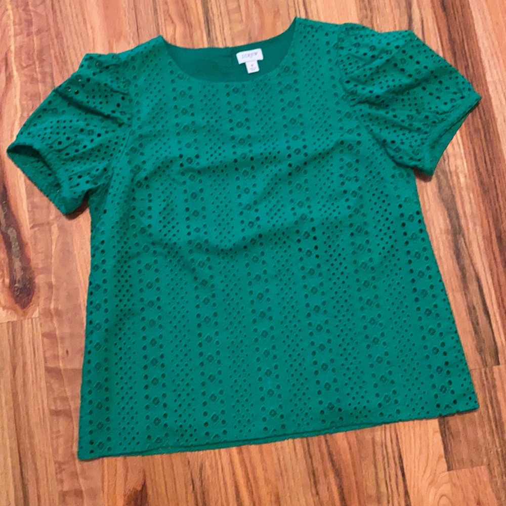 J. Crew Kelly Green eyelet blouse